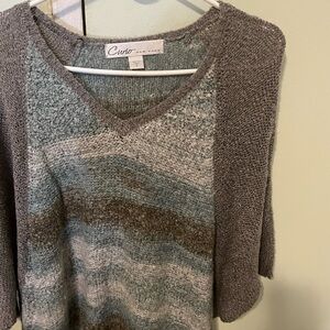 Curio New York Women's V-Neck Sweater - Gray and Brown